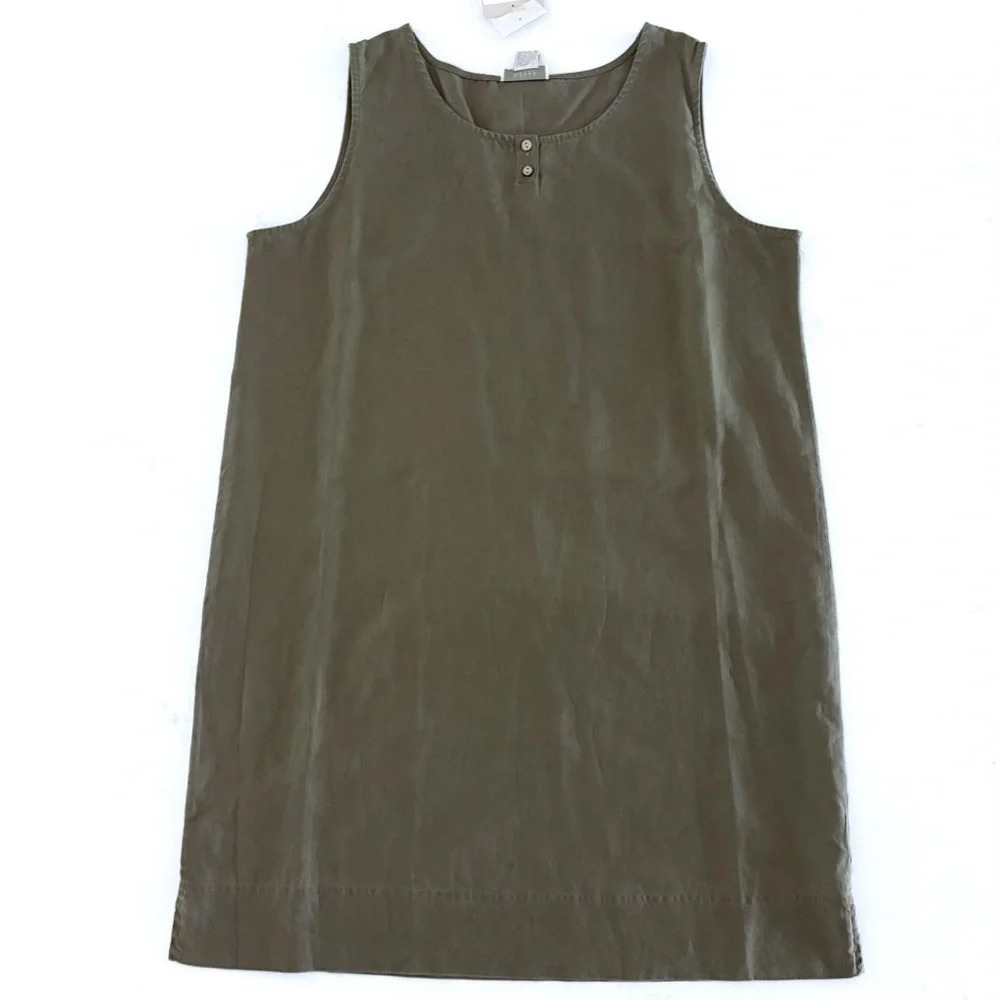 New with Tags J. Jill 100% Linen Olive Green Sleeveless Dress. Size Large - Picture 5 of 8